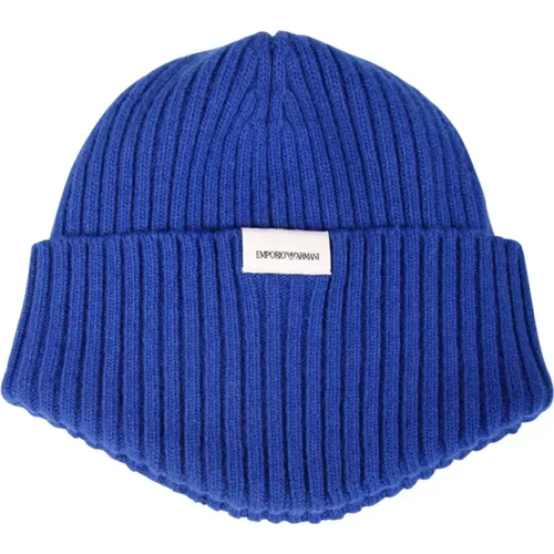 Blaue Beanie Hat , Herren, Größe: S/M - Emporio Armani - Modalova