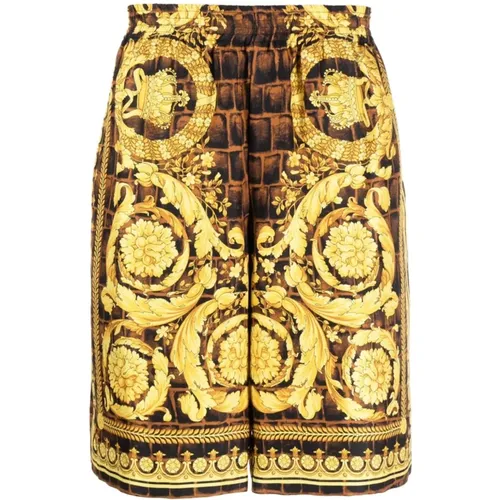 Casual Shorts, male, , Size: M Barocco Print Silk Shorts - Versace - Modalova