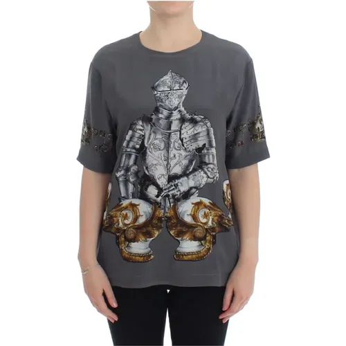 Graue Knight Crown Print Seidenbluse - Dolce & Gabbana - Modalova