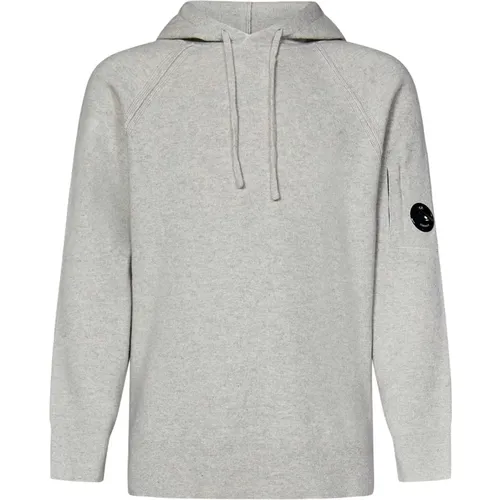 Hoodies, male, , Size: S Grey Sweater with Hood and Lens Detail - C.P. Company - Modalova