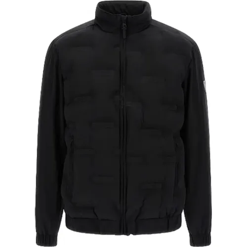 Schwarze Jacke mit Kapuze und Logo , Herren, Größe: XL - Guess - Modalova