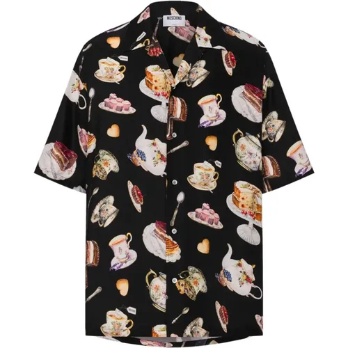 Short Sleeve Shirts, male, , Size: S Graphic Print Silk Shirt - Moschino - Modalova