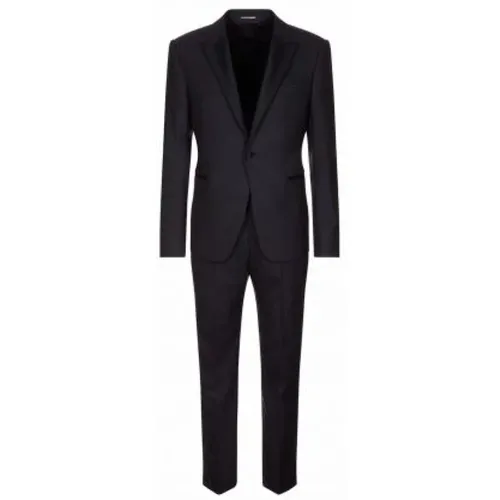 Single Breasted Suits, male, , Size: L Elegant Tuxedo with Round Satin Lapel - Emporio Armani - Modalova