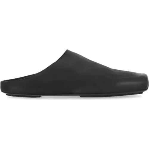Schwarze Leder Flache Schuhe mit Eckiger Zehenpartie , Damen, Größe: 40 EU - UMA Wang - Modalova