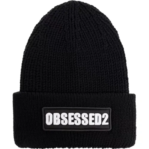 Beanies, male, , Size: ONE SIZE Wool beanie with logo - Dsquared2 - Modalova