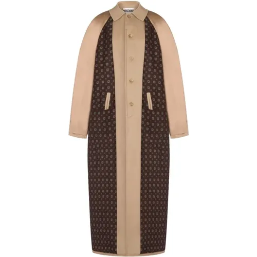 Single-Breasted Coats, female, , Size: S Two-tone Cotton-Wool Blend Coat - Moschino - Modalova