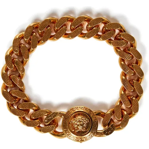 Bracelets, male, , Size: M Golden Chain Bracelet with Medusa Clasp - Versace - Modalova