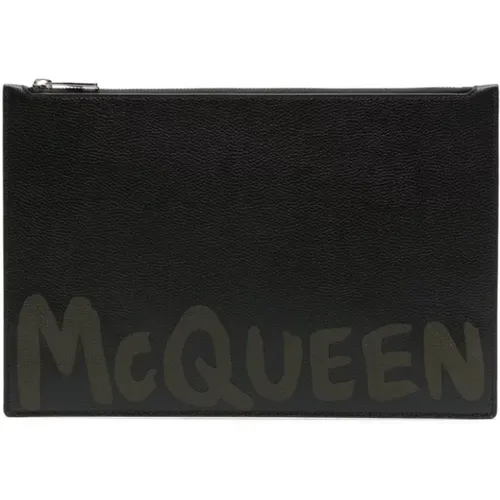 Clutches, male, , Size: ONE SIZE Leather Logo Pouch with Zip Closure - alexander mcqueen - Modalova