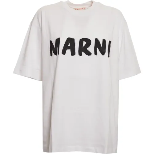 Weiße Choker Hals Logo Print Tee - Marni - Modalova