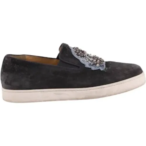 Pre-owned Flats, male, , Size: 10 US Pre-owned Suede sneakers - Christian Louboutin Pre-owned - Modalova