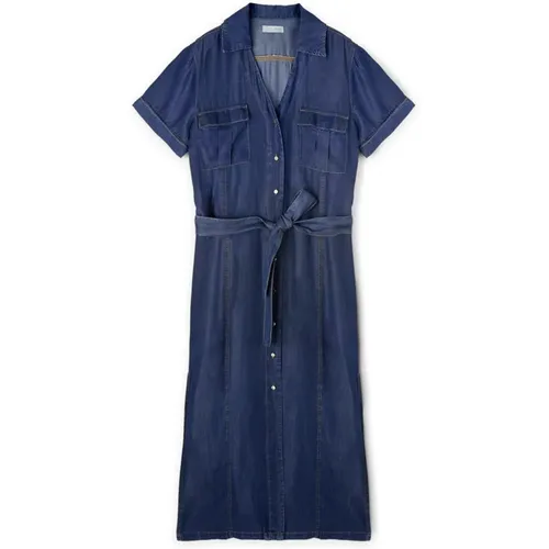 Tencel™ Hemdblusenkleid mit kurzen Ärmeln , Damen, Größe: M - Motivi - Modalova