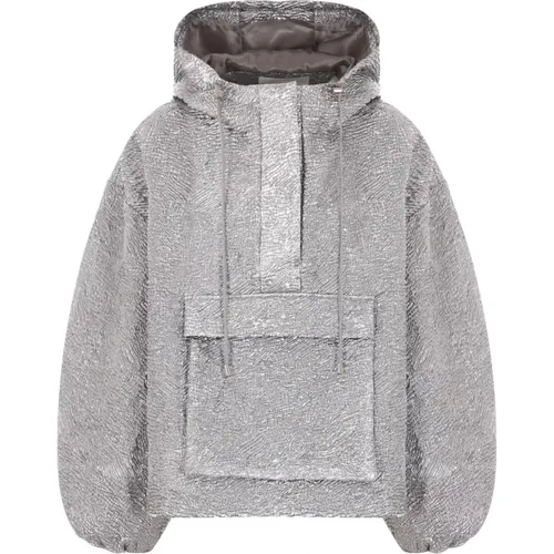 Hoodies, female, , Size: S Silver Oversize Anorak Coat with Hood - Cecilie Bahnsen - Modalova