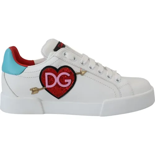 Luxuriöse Weiße Portofino Leder Sneakers , Damen, Größe: 35 EU - Dolce & Gabbana - Modalova