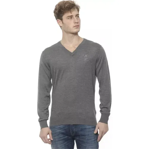 Grauer Cashmere V-Ausschnitt Pullover mit Logo-Stickerei , Herren, Größe: L - Billionaire - Modalova