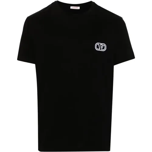 Schwarzes Baumwoll-T-Shirt mit VLogo Signature Patch , Herren, Größe: 2XL - Valentino Garavani - Modalova