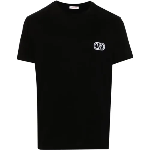 Schwarzes Baumwoll-T-Shirt mit VLogo Signature Patch , Herren, Größe: M - Valentino Garavani - Modalova