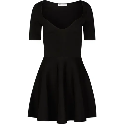 Schwarzes Flared Kleid mit Herz-Ausschnitt , Damen, Größe: M - Nina Ricci - Modalova