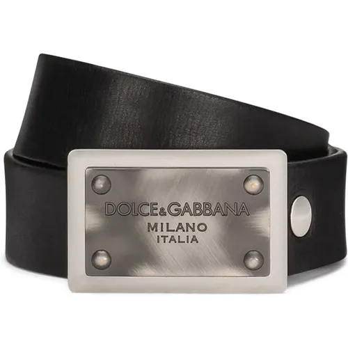 Schwarzer Ledergürtel mit Logo , Herren, Größe: 105 CM - Dolce & Gabbana - Modalova