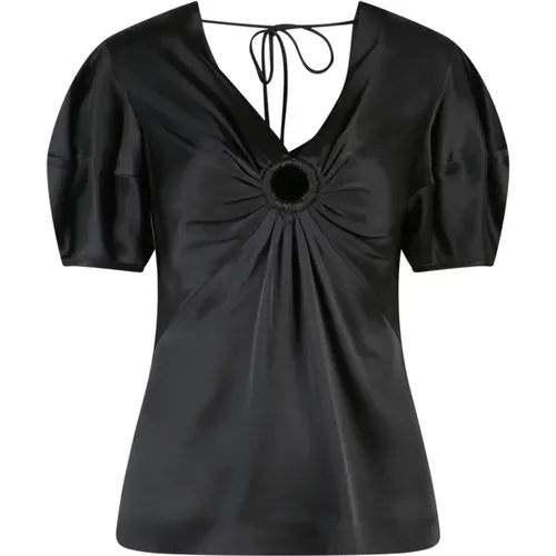 Luxuriöse V-Ausschnitt Bluse mit Frontaler Ring-Detail , Damen, Größe: XS - Stella Mccartney - Modalova