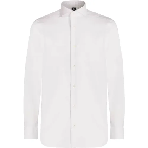Weiße, schmal geschnittene Baumwoll-Pinpoint-Hemd - Boggi Milano - Modalova