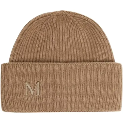 Beanies, female, , Size: ONE SIZE Cashmere Ribbed Beanie with Monogram Logo - Max Mara - Modalova