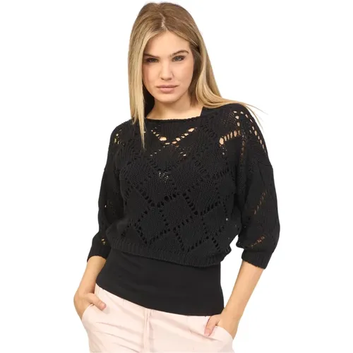 Cropped Sweater with Boat Neck and Long Sleeves , female, Sizes: M, XS, S, XL, L - Fracomina - Modalova