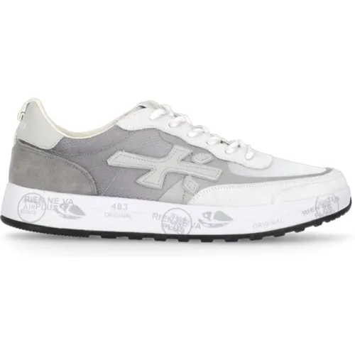 Sneakers, male, , Size: 7 US White Grey Leather Sneakers Round Toe - Premiata - Modalova