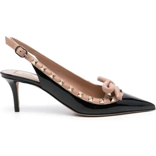 Pumps, female, , Size: 10 US Patent Leather Rockstud Slingback Heels - Valentino Garavani - Modalova