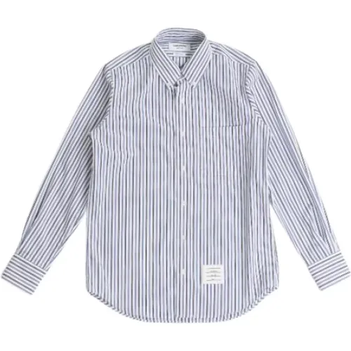 Casual Shirts, male, , Size: M Navy and Sky Striped Poplin Shirt - Thom Browne - Modalova