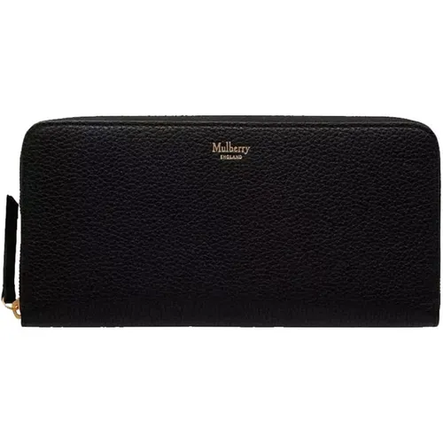 Klassische Schwarze Leder-Reißverschlussbrieftasche , Damen, Größe: ONE Size - Mulberry - Modalova