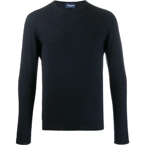 Navy Cashmere Crew Neck Sweater , male, Sizes: L - Drumohr - Modalova