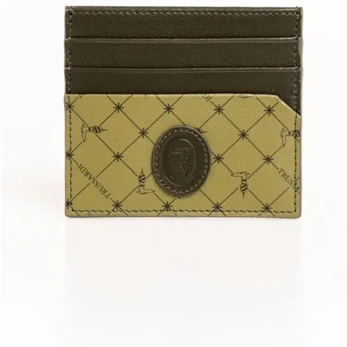 Wallets & Cardholders, male, , Size: ONE SIZE Leather Card Holder with Front Logo - Trussardi - Modalova