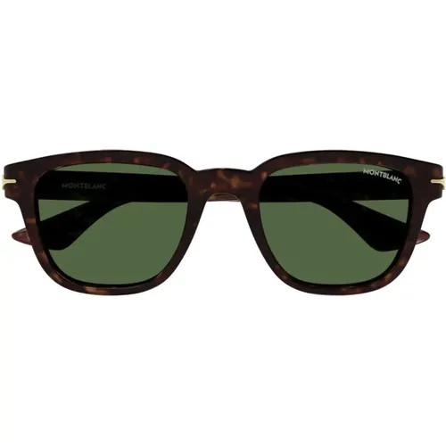 Mens Square Acetate Sunglasses in Dark Brown Tortoise , male, Sizes: 51 MM - Montblanc - Modalova