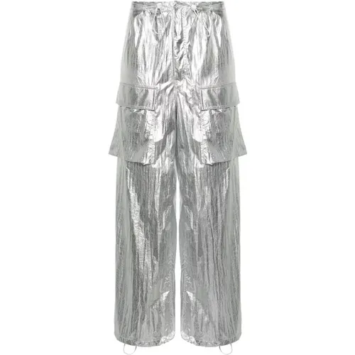 Wide Trousers, female, , Size: XS Silver-Tone Metallic Wide Leg Pants - MM6 Maison Margiela - Modalova