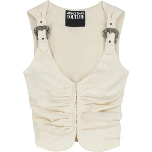 Sleeveless Tops, female, , Size: 3XS Cotton Top - Versace Jeans Couture - Modalova