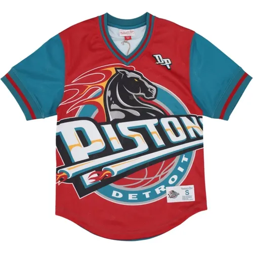 Sportswear, male, , Size: XL Detroit Pistons Mesh V-neck Jersey - Mitchell & Ness - Modalova