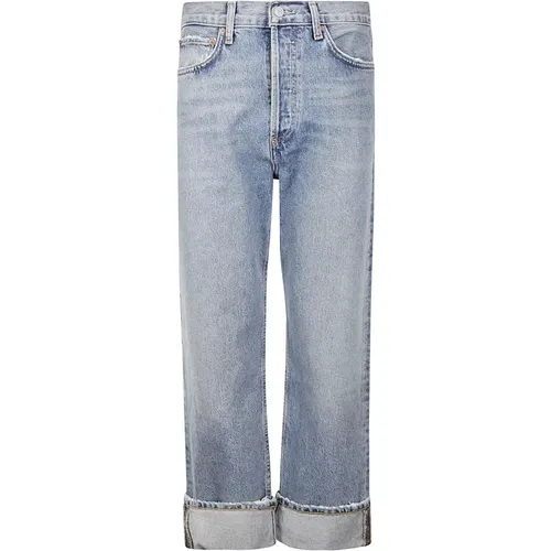 Hellblaue Straight Leg Jeans , Damen, Größe: W26 - Agolde - Modalova