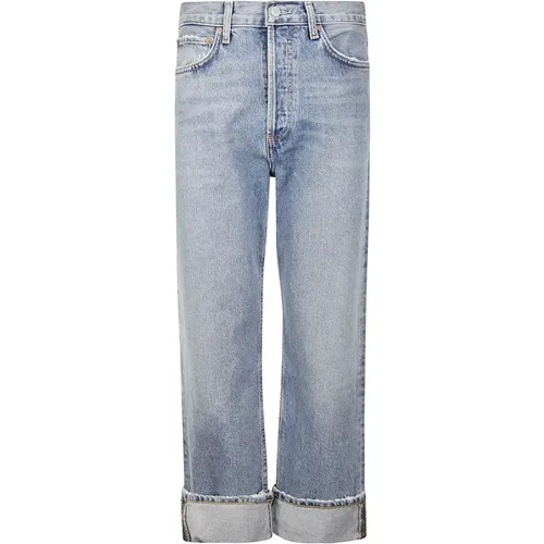 Hellblaue Straight Leg Jeans , Damen, Größe: W28 - Agolde - Modalova