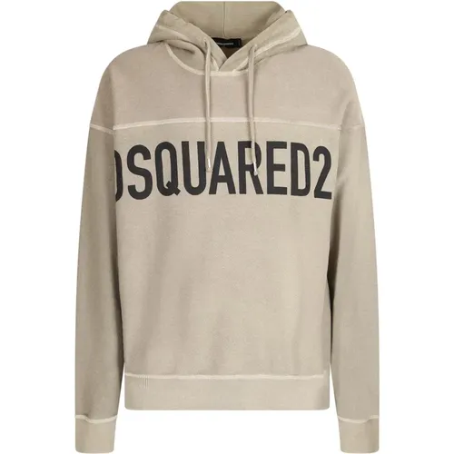 Hoodies, male, , Size: XS Elegant Beige Hooded Sweatshirt with Logo Print - Dsquared2 - Modalova