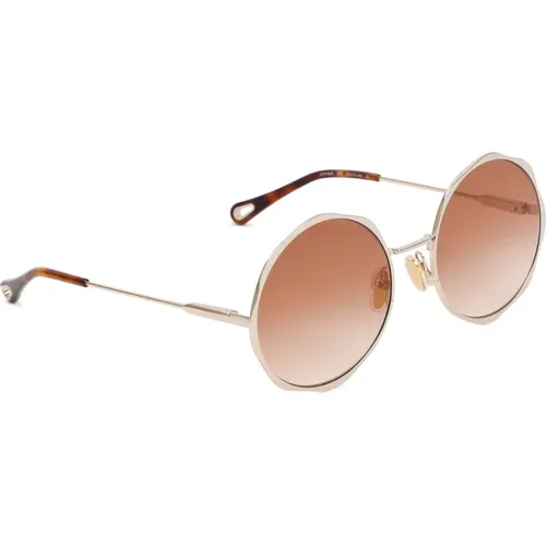 Gold Gradient Brick Sonnenbrille,Sunglasses,Sonnenbrille,Gold/Grau getönte Sonnenbrille,Stilvolle Sonnenbrille - Chloé - Modalova