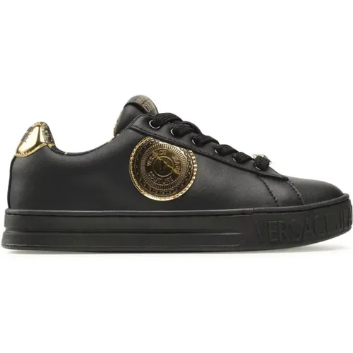 Leather Sneakers with Golden Logo Detail , female, Sizes: 3 UK, 2 UK - Versace Jeans Couture - Modalova