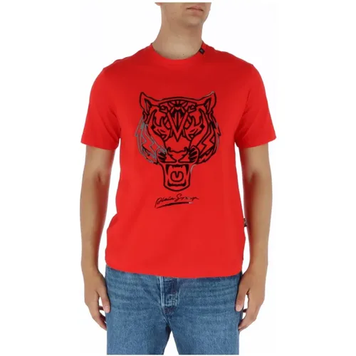 Rotes T-Shirt mit Kurzen Ärmeln und Druck - Plein Sport - Modalova