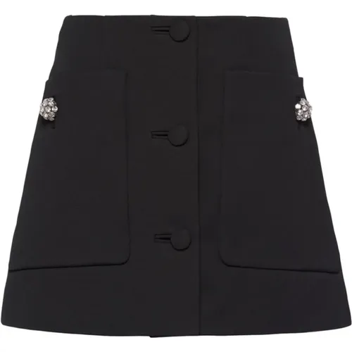 Wool Gabardine Jewel Button Skirt , female, Sizes: XS - Prada - Modalova
