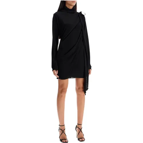 Shiny Jersey Mini Dress with Draped Panel , female, Sizes: XS - Giuseppe Di Morabito - Modalova