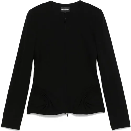 Schwarze Jersey-Zip-Jacke mit Schulterpolstern , Damen, Größe: M - Emporio Armani - Modalova