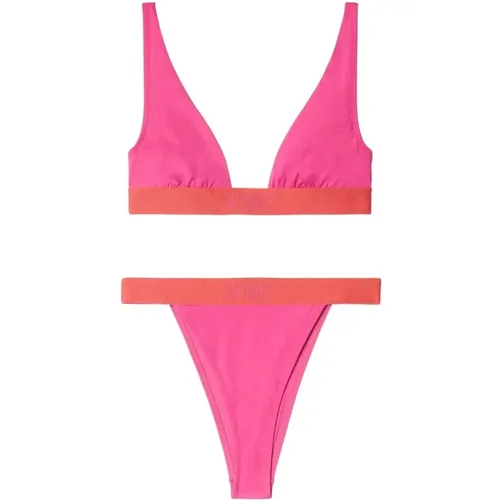 Lycra Triangle Bikini Set with Matching Pouch , female, Sizes: M - Off White - Modalova