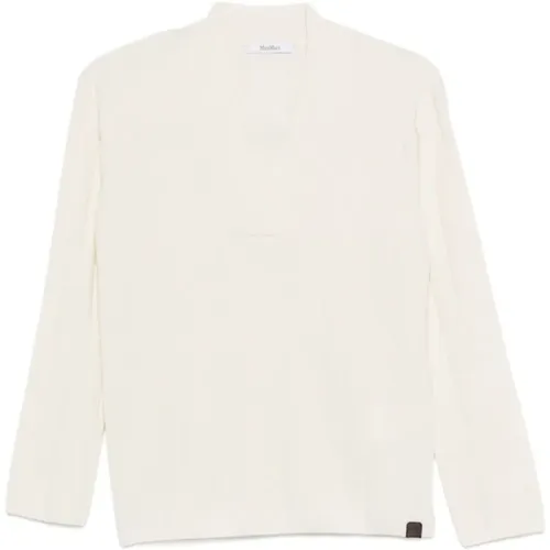 Cashmere Knitwear, female, , Size: M White Cashmere V-Neck Sweater - Max Mara - Modalova