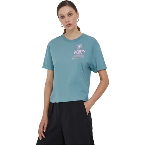 Bio-Baumwoll-T-Shirt - Bedrucktes Logo , Damen, Größe: XL - Calvin Klein - Modalova