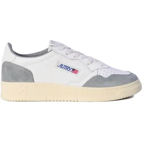 Sneakers, male, , Size: 7 US White leather low top sneakers with grey suede details - Autry - Modalova