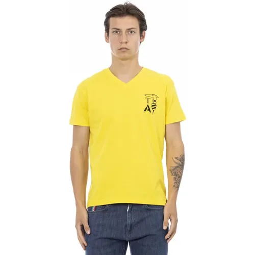 V-Ausschnitt T-Shirt mit Brustdruck , Herren, Größe: L - Trussardi - Modalova